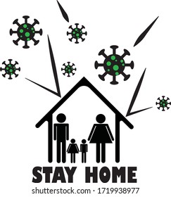 Stay home flat design vector sign, logo_coronavirus covid 19 prevention concept