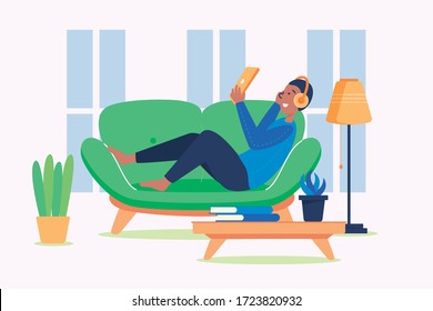 Stay at home flat vector illustration concept