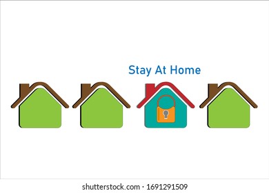 Stay at home flat vector with home symbol during covid. 