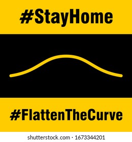 Stay Home Flatten The Curve Hashtag Sign. Vector Image.