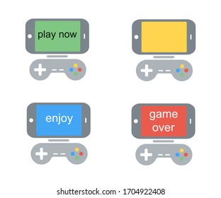 Stay Home. Game controller. Set of gamepads with smartphone on white background. Vector illustration