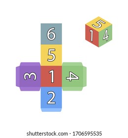 Stay Home. Gamecube for printing. Multicolor template of cube with numbers. Vector illustration svg