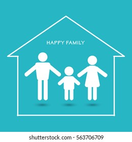 Stay home Happy family icon. Father, mother and child in home poster Vector flat style design social distance holiday summer, promotion, communication, internet web icon coronavirus  concept instagram