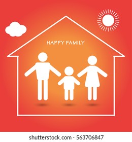 Stay home Happy family icon. Father, mother and child in home poster Vector flat style design social distance holiday summer, promotion, communication, internet web icon coronavirus  concept instagram