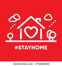 Stay Home Hashtag logo. 
Quarantine call massage to people. Stay Home Logotype