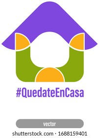 Stay at home hashtag in spanish (#quedateencasa) logo or sign