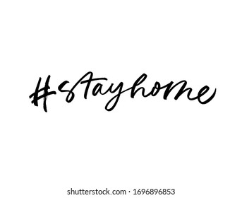 Stay home with hashtag vector lettering for self quarantine time. Protection or measure from coronavirus, COVID 19. Modern hand drawn calligraphy phrase. Isolated on white background.