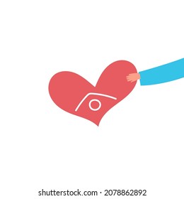 Stay at home. Health. Coronavirus. Vaccine. Hand-drawn vector illustration. A hand holds a heart with a house, on an isolated white background. Valentine's day. Love. Help and care.
