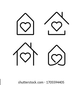 Stay home heart and house icons. Quarantine outline design logos.