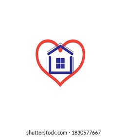 Stay at home, home and heart icon design, coronavirus prevention concept
