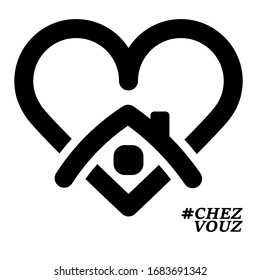 Stay home, heart, home sticker black and white symbol vector 