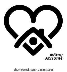 Stay home, heart, home sticker black and white symbol vector 