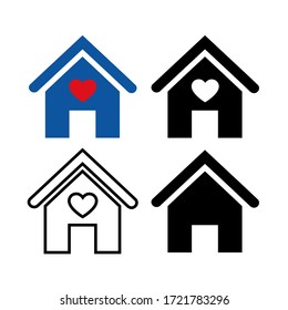 Stay home and heart, home sticker outline, line symbols. Vector illustration.