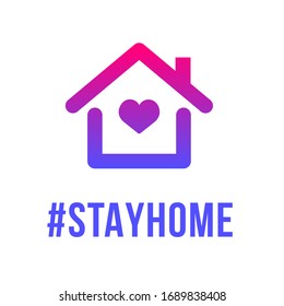 Stay home, heart, home sticker symbol vector illustration. Coronavirus, quarantine