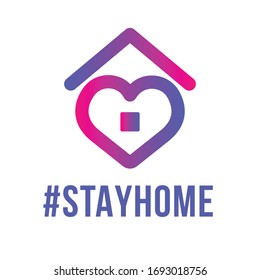 Stay home, heart, home sticker symbol vector illustration. Coronavirus, quarantine
