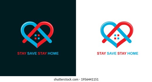 stay home, heart, home sticker symbol vector