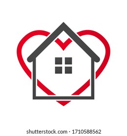stay home, heart and home symbol