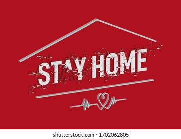 Stay home, heart, home vector illustration