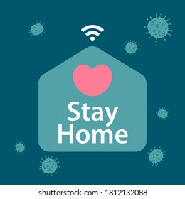 stay home with heart and wifi icon, to be published during situation of COVID-19 which people should keep social distancing and stay home to stop the pandemic, concept of coronavirus quarantine