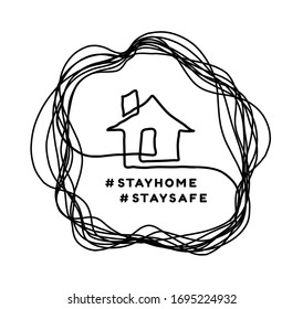 Stay at home. A house drawn in closed linear circles. Concept against the spread of coronavirus. Vector illustration