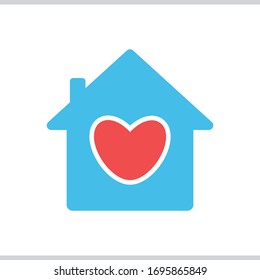 Stay At Home. House Icon With Heart Inside, Symbol Of Care And Love.