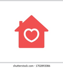 Stay At Home. House Icon With Heart Inside, Symbol Of Care And Love.