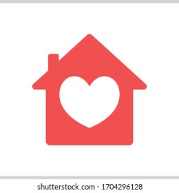 Stay At Home. House Icon With Heart Inside, Symbol Of Care And Love.