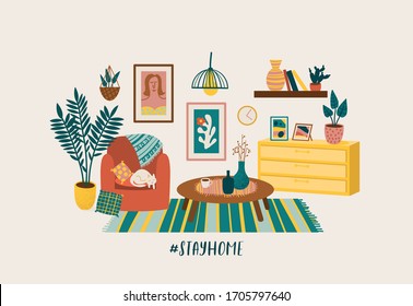 Conservar la ilustración vectorial interior de la casa