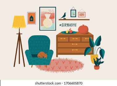 Stay home house interior vector illustration