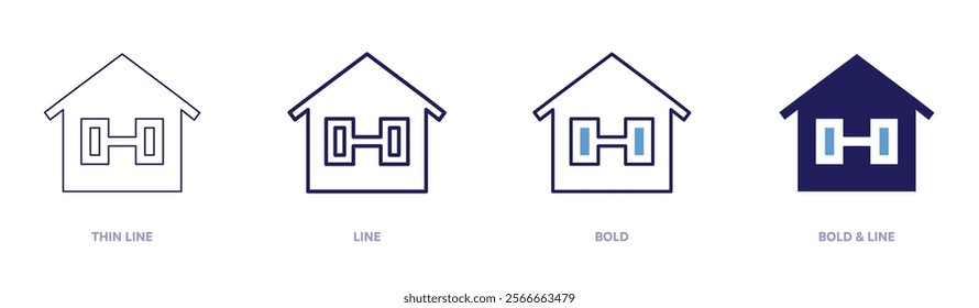 Stay at home icon in 4 different styles. Thin Line, Line, Bold, and Bold Line. Duotone style. Editable stroke.