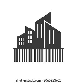 Stay home icon with bar code, safe yourself and others. Vector sign