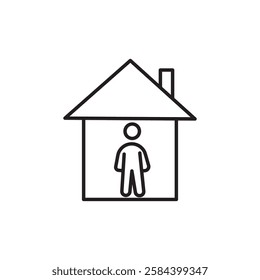 Stay home icon black and white vector outline sign