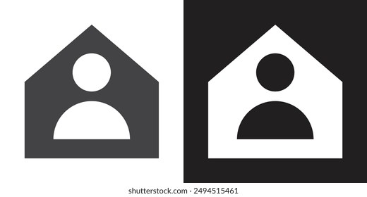 Stay home icon Flat set in black and white color outline vector