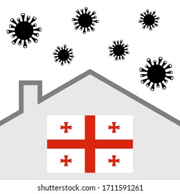 Stay at home icon with georgia flag and covid-19 virus