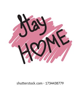 stay home icon hand drawn pink background