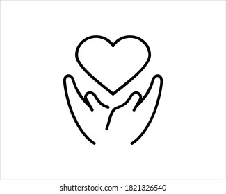 Stay home icon. Hands holding house with heart icon vector.