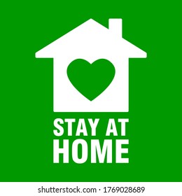 Stay at Home Icon with House and Heart Symbols and Text. Vector Image.