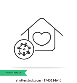 Stay at home icon illustration. Social Distancing sign symbol. Vector Line Icon. EPS 10