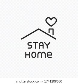 Stay home icon isolated on transparent background. Vector house with heart symbol. Care and safe home, quarantine sign