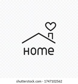 Stay home icon isolated on transparent background. Vector house with heart symbol. Care and safe home, quarantine sign