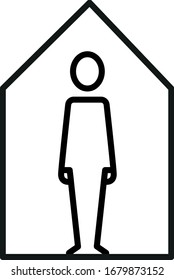 Stay home icon. Person in house. Corona virus infographic to warn people to stay inside.