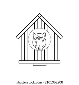 stay home icon, quarantine, house with owl, thin line web symbol on white background - editable stroke vector illustration eps10