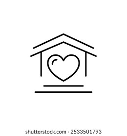 stay home icon, quarantine, house with heart, thin line web symbol on white background - editable stroke vector illustration eps10