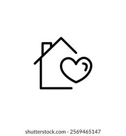 stay home icon, quarantine, house with heart, thin line web symbol on white background - editable stroke vector illustration eps10