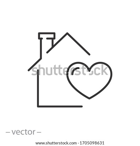 stay home icon, quarantine, house with heart, thin line web symbol on white background - editable stroke vector illustration eps10