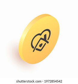 Stay at home icon. Round isometric button with house symbol. Isolation concept, healthcare, care of loved ones. Vector illustration 