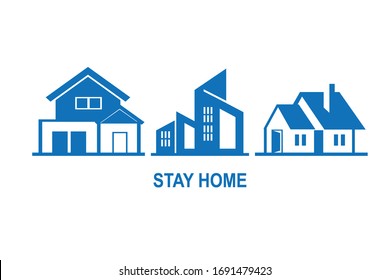 Stay home icon, safe yourself and others (blue versio)   
