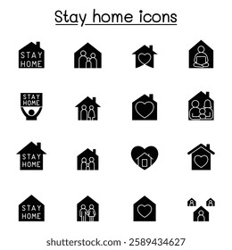 Stay home icon set in glyph style