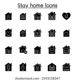 Stay home icon set in glyph style