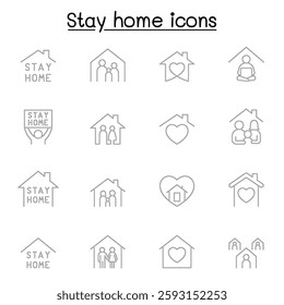 Stay home icon set in thin line style